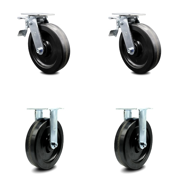 8 Inch Phenolic Caster Set with Ball Bearings 2 Brakes 2 Rigid